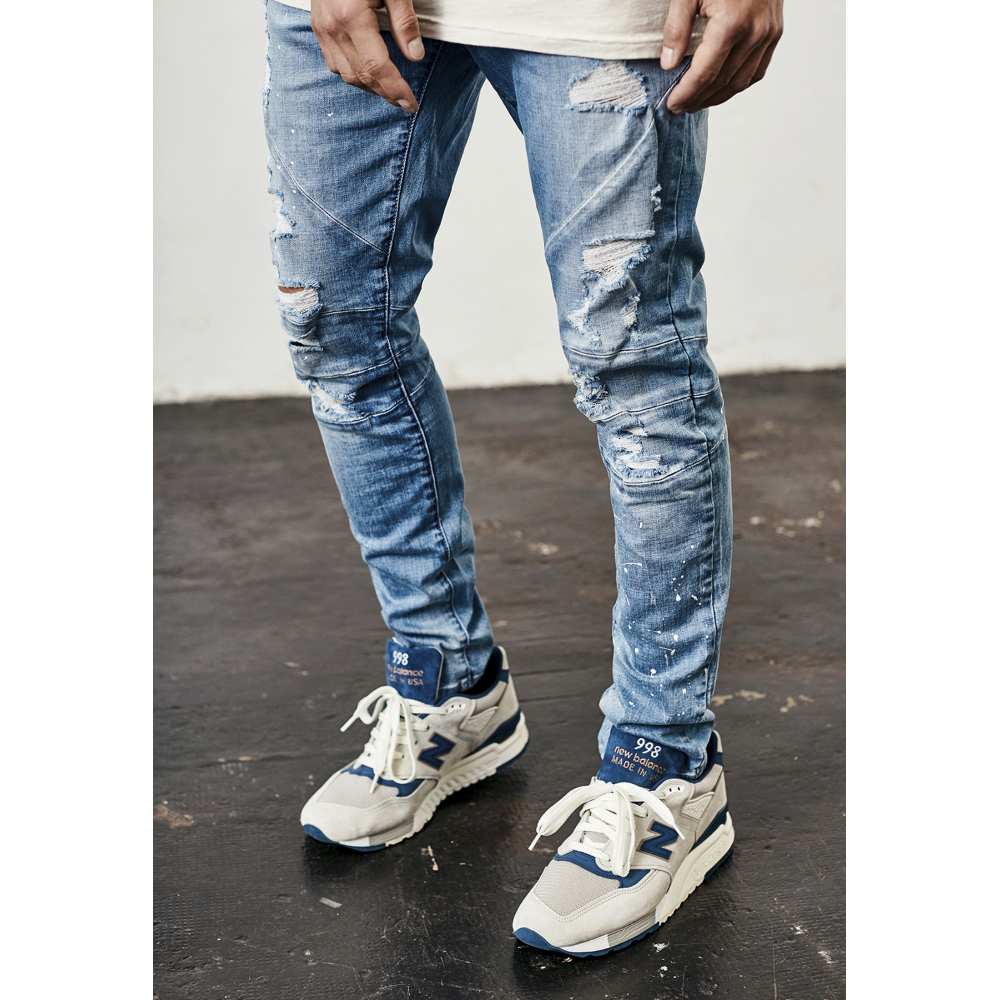 Cayler & Sons - Paneled Distressed Denim Broek rechte pijpen - Blauw/Wit